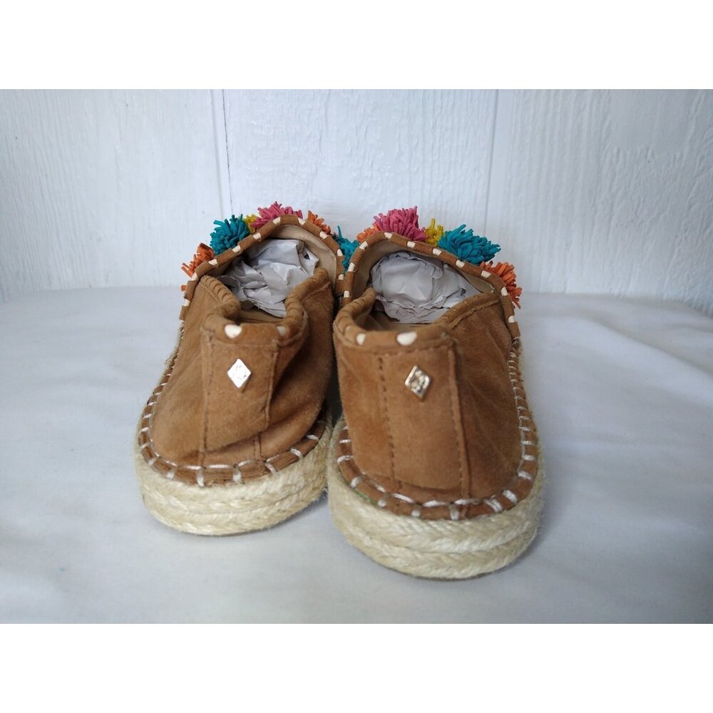 Sam Edelman Issa Women's 9.5 Suede Multicolor Pom Pom Espadrilles Saddle Brown - Picture 4 of 9